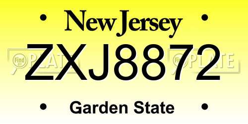 ZXJ8872 New Jersey License Plate