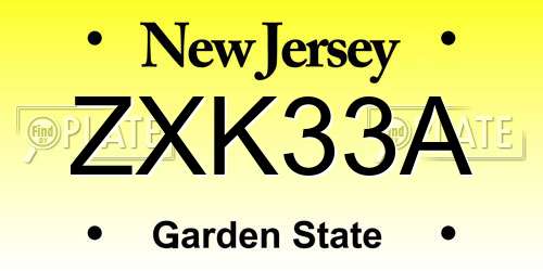 ZXK33A New Jersey License Plate