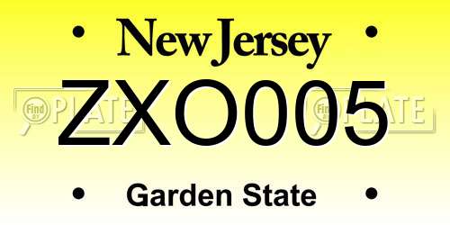 ZXO005 New Jersey License Plate
