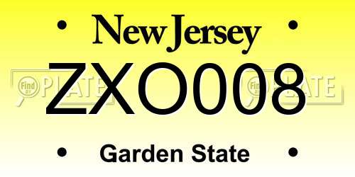 ZXO008 New Jersey License Plate