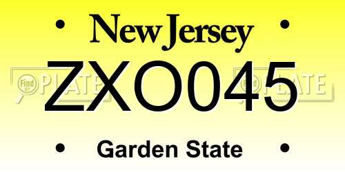 ZXO045 New Jersey License Plate