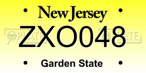 ZXO048 New Jersey License Plate