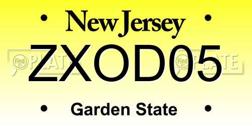 ZXOD05 New Jersey License Plate
