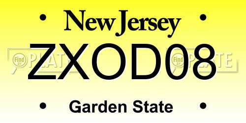 ZXOD08 New Jersey License Plate