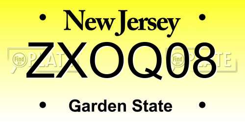 ZXOQ08 New Jersey License Plate