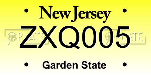 ZXQ005 New Jersey License Plate