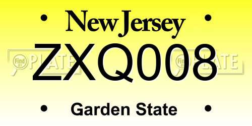ZXQ008 New Jersey License Plate