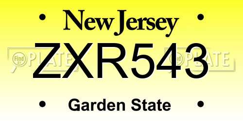 ZXR543 New Jersey License Plate