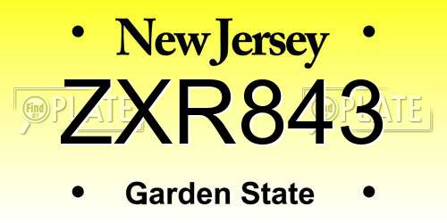 ZXR843 New Jersey License Plate
