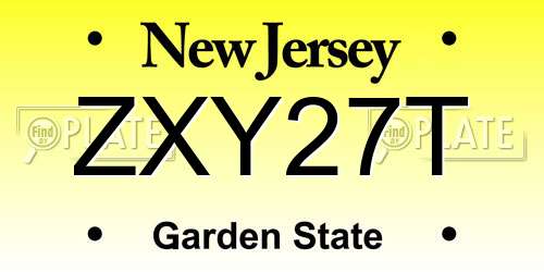 ZXY27T New Jersey License Plate