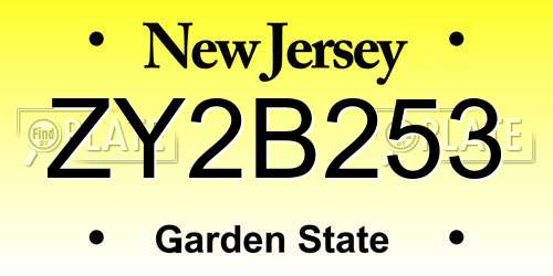 ZY2B253 New Jersey License Plate