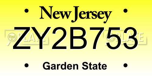 ZY2B753 New Jersey License Plate