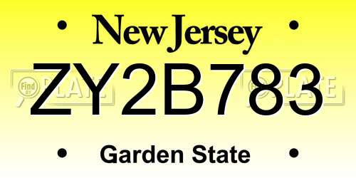 ZY2B783 New Jersey License Plate
