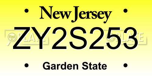 ZY2S253 New Jersey License Plate