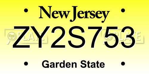 ZY2S753 New Jersey License Plate