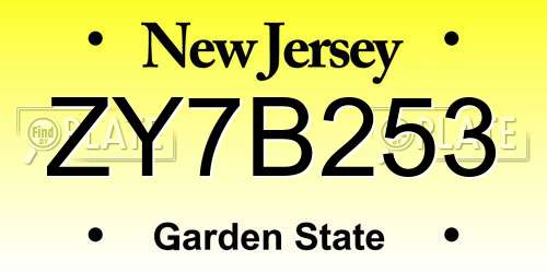 ZY7B253 New Jersey License Plate