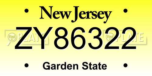 ZY86322 New Jersey License Plate