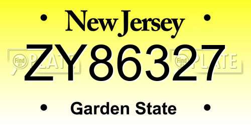 ZY86327 New Jersey License Plate