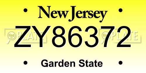ZY86372 New Jersey License Plate