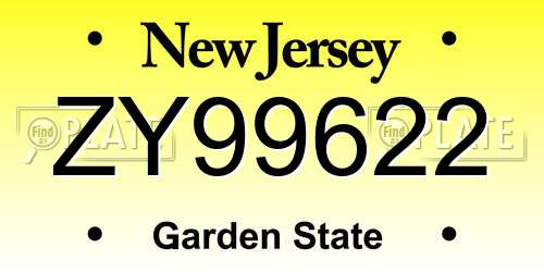 ZY99622 New Jersey License Plate