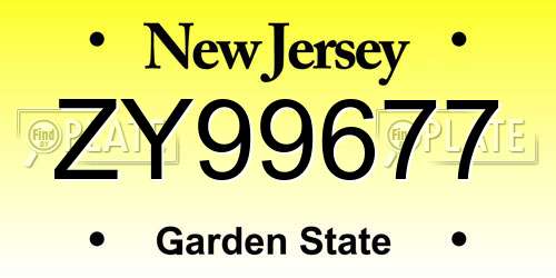 ZY99677 New Jersey License Plate