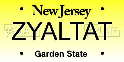 ZYALTAT New Jersey License Plate
