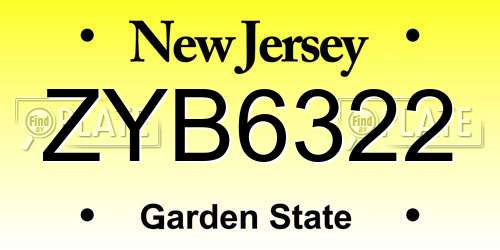 ZYB6322 New Jersey License Plate