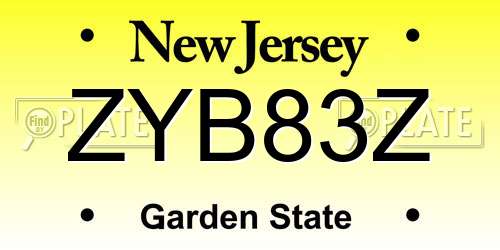 ZYB83Z New Jersey License Plate