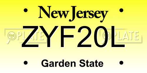 ZYF20L New Jersey License Plate