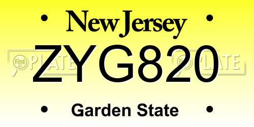 ZYG820 New Jersey License Plate