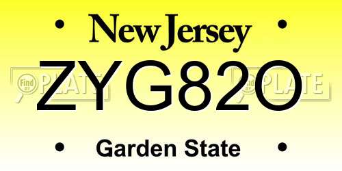 ZYG82O New Jersey License Plate