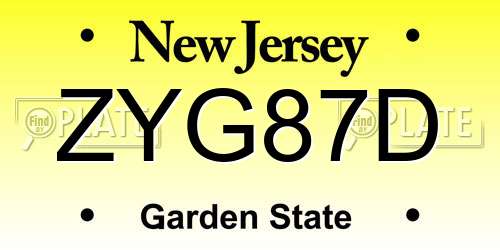 ZYG87D New Jersey License Plate