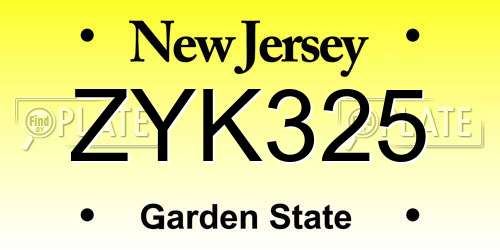 ZYK325 New Jersey License Plate