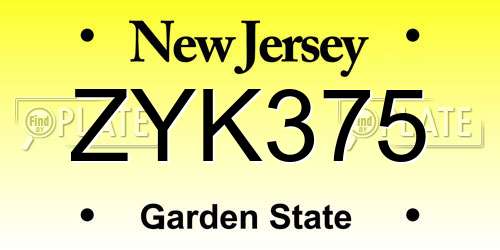 ZYK375 New Jersey License Plate