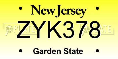 ZYK378 New Jersey License Plate