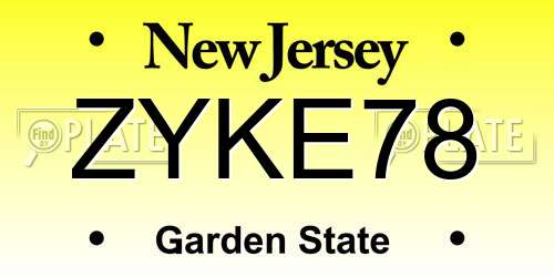 ZYKE78 New Jersey License Plate