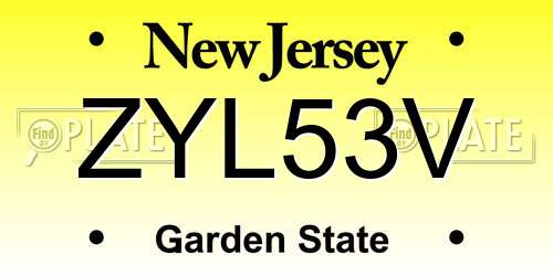 ZYL53V New Jersey License Plate