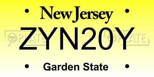 ZYN20Y New Jersey License Plate