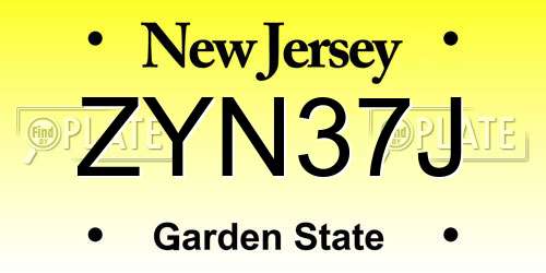 ZYN37J New Jersey License Plate
