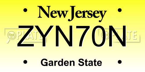 ZYN70N New Jersey License Plate