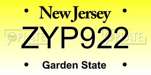 ZYP922 New Jersey License Plate