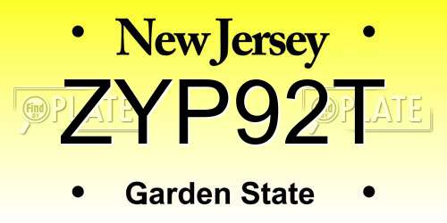 ZYP92T New Jersey License Plate