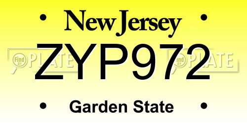 ZYP972 New Jersey License Plate