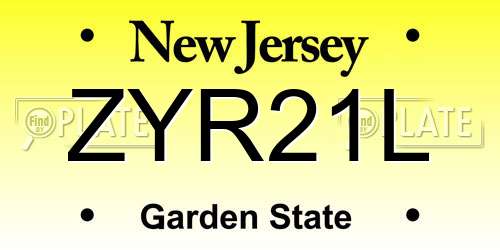 ZYR21L New Jersey License Plate