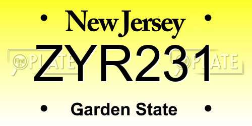 ZYR231 New Jersey License Plate