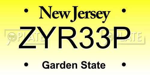 ZYR33P New Jersey License Plate
