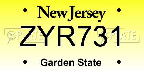 ZYR731 New Jersey License Plate