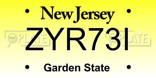 ZYR73I New Jersey License Plate