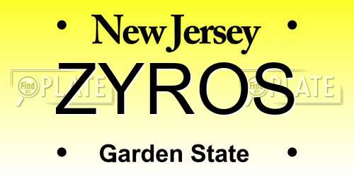 ZYROS New Jersey License Plate