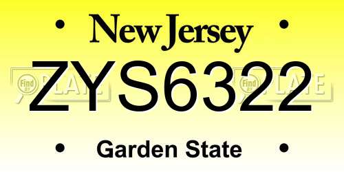 ZYS6322 New Jersey License Plate
